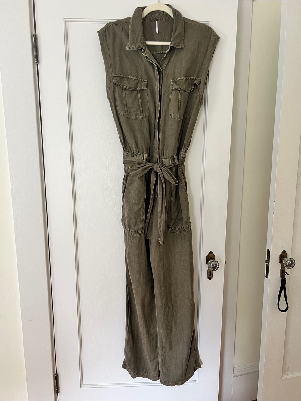 YFB Linen-blend Olive Green Jumpsuit